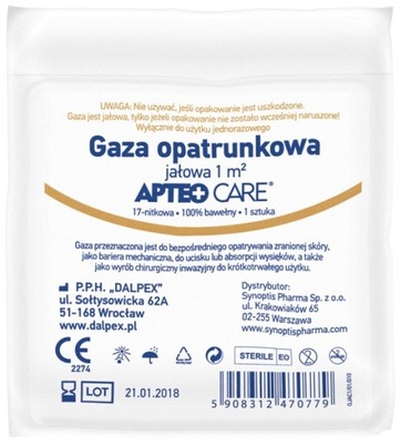 Gaza opatrunkowa jałowa APTEO 1 m2 1 sztuka