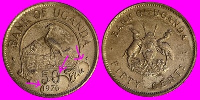 Uganda 50 centów 1976 r DESTRUKT L74