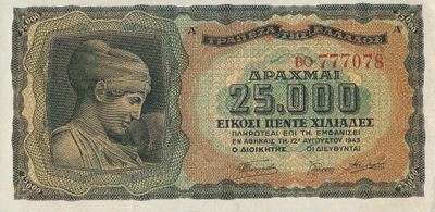 Grecja - 25000 Drachmai - 1943 - P123