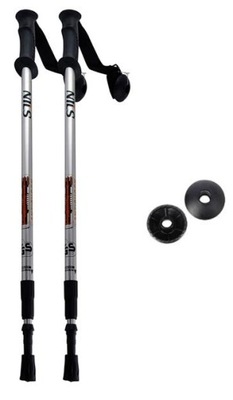 NILS KIJE TREKKINGOWE NORDIC WALKING SREBRNE REGULOWANE 65-135CM