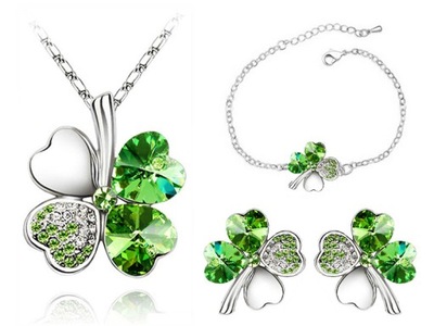 Srebrny komplet biżuterii zielone cyrkonie