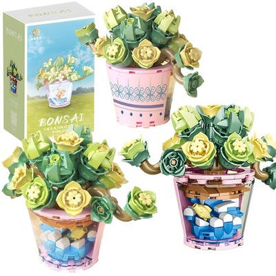 KLOCKI KWIATKI RÓŻA W DONICZCE DRZEWKO BONSAI LOVELYROSE 175EL