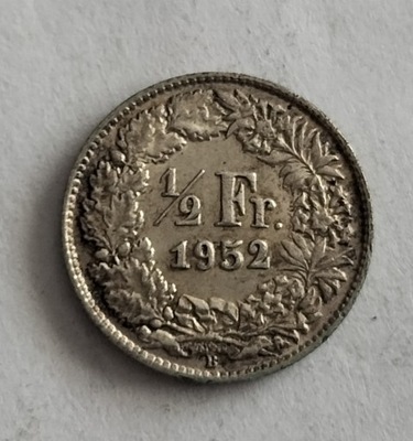 moneta srebro Szwajcaria 1/2 frank 1952
