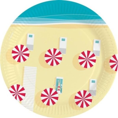 TALERZYKI PAPIEROWE BEŻOWE PLAŻA WAKACJE 18 CM