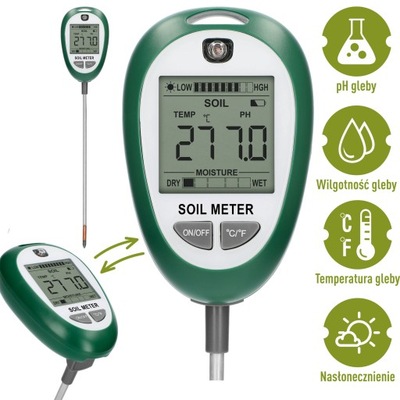 KWASOMIERZ GLEBY Tester podłoża Ph ziemi 4w1 MIERNIK temperatura wilgotność