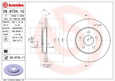 BREMBO 08.9734.11 ДИСК ТОРМОЗНОЙ