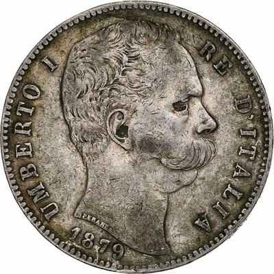 Włochy, Umberto I, 5 Lire, 1879, Rome, Srebro, VF(