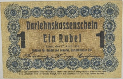 5.db.Niem.Okup.Ter.Wsch., 1 Rubel 1916, St.3+
