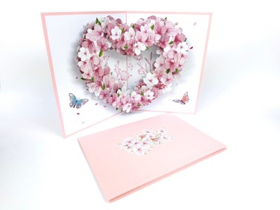 Kartka Okolicznościowa 3D Kartka 3D Hanami Serce z kwitnących kwiatów wiśni