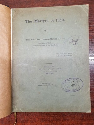 THE MARTYRS OF INDIA L-M ZALESKI 1913 MANGALORE