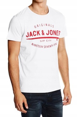 Jack Jones Męski T-shirt Biały Logo Koszulka _ S