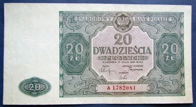 20 zł złotych1946, seria A 1782081, stan 2 RZADKIE