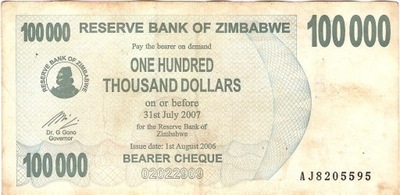 Zimbabwe 100000 Dollar 2007