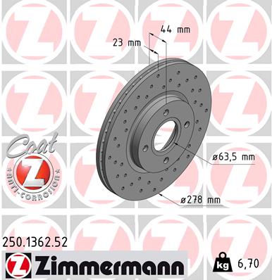 ZIMMERMANN 250.1362.52 ДИСК ТОРМОЗНОЙ