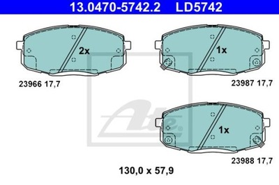 ATE 13.0470-5742.2 ZAPATAS CERÁMICOS PARTE DELANTERA KIA CEED/CARENS/CERATO 1,4-2,0  