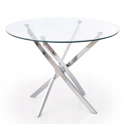 Stół okrągły szklany blat srebrne nogi glamour