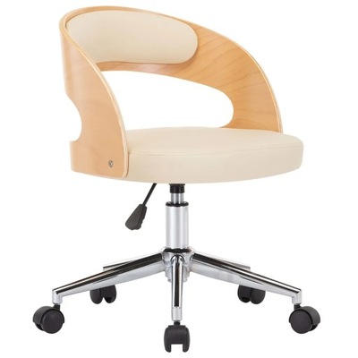 Obrotowe krzesło biurowe, kremowe, gięte drewno