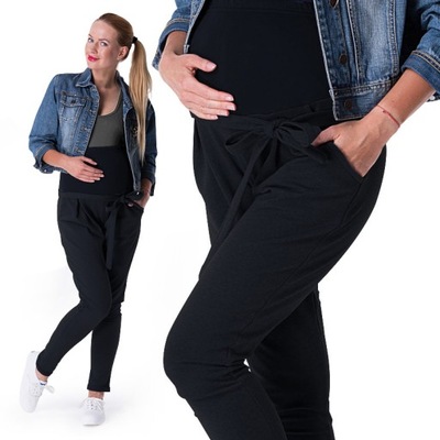 SPODNIE ciążowe dresowe LENA kokarda- XL czarny