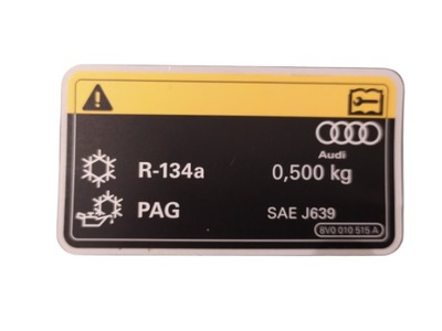 PEGADURA INFORMACYJNA ACONDICIONAMIENTO R-134A 500G AUDI A3 Q2 A3 TT 8V0010515A  