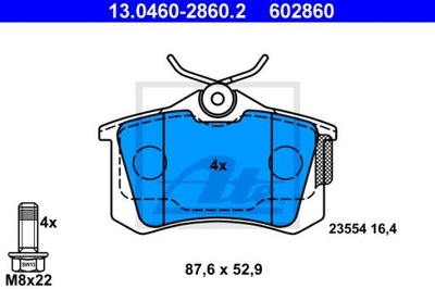 ATE 13.0460-2860.2 КОЛОДКИ ТОРМОЗНЫЕ ЗАД AUDI A1/A3/A4 1,0-2,4 00-18