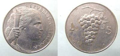 5631. WŁOCHY, 5 LIRÓW, 1949