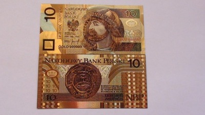 10 ZŁOTYCH - MIESZKO - banknot pozłacany+ kolor