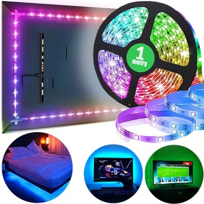 TAŚMA LED RGB USB BACKLIGHT PODŚWIETLENIE NA TYŁ TELEWIZORA TV Z PILOTEM 1m