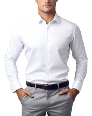 Biała elastyczna koszula męska 007 176-182 / 47-Slim