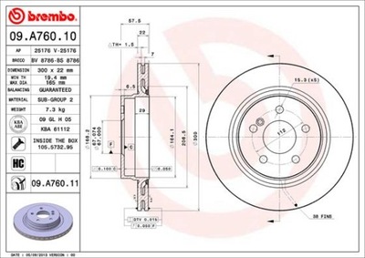 DISCOS DE FRENADO PARTE TRASERA BREMBO 09.A760.11 09A76011  