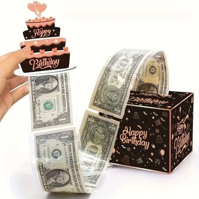 Birthday Money Box For Cash Gift Pull, DIY Happy Birthday Money Roll Box