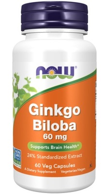 NOW Ginkgo Biloba 60mg Miłorząb EKSTRAKT 24% 60k