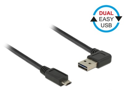 KABEL USB MICRO(M)->USB-A(M) 2.0 1M KĄTOWY LEWO/PRAWO DUAL EASY-USB