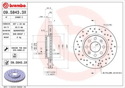 DISKAI STABDŽIŲ PRIEK. BREMBO 09.5843.3X 0958433X 