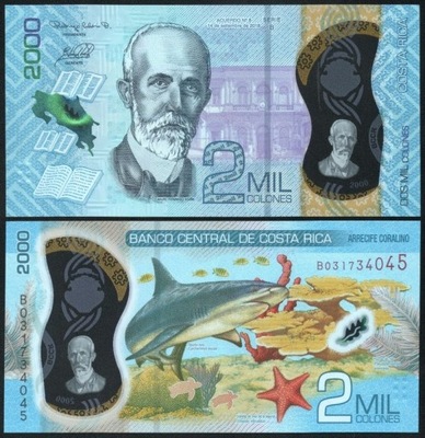 $ Kostaryka 2000 COLONES P-281 UNC 2018