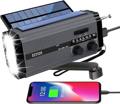RADIO NA DYNAMO SOLARNE PRZENOŚNE Z POWERBANK 5000 FM AM POWERBANK LATARKA