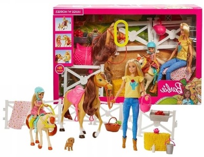 Barbie Stadnina koni zestaw z lalkami źrebak kucyk mama dziecko stajnia