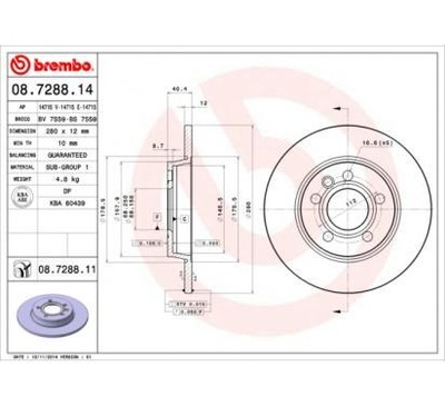 BREMBO DISCO DE FRENADO 280X12 P 5-OTW VW  