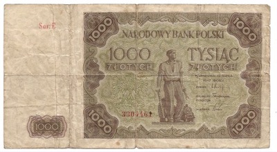 B052 - 1000 złotych 1947 r. - Seria E - Stan 4