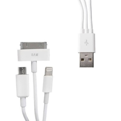 Kabel do przesyłu danych 3w1Micro USB Lightning iPhone 4 20cm, biały czarny