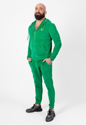 Komplet Bluza i Spodnie Welurowe Dresowe Kolor Zielony