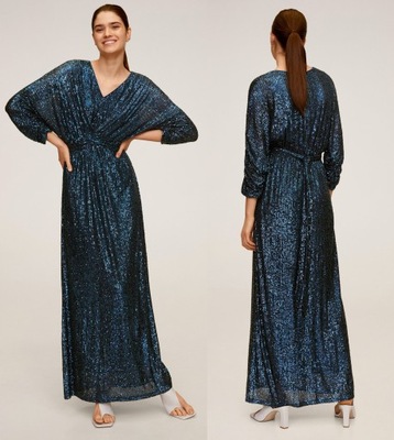 MANGO sukienka cekinowa maxi niebieska 36 38 S M