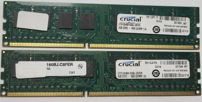 Pamięć RAM Crucial 8GB (2x4GB) DDR3 1600MHz - CT51264BA160BJ.C8FER