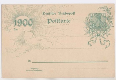NIEMCY - Cp. POSTKARTE - 5 reichspost 1900