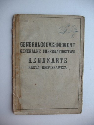 GENERALNA GUBERNIA KRAKAU-KRAKÓW KENNKARTE-KARTA ROZPOZNAWCZA 1942