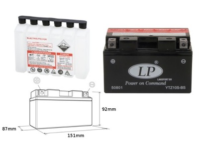 LANDPORT АКУМУЛЯТОР YTZ10S-BS (MA LTZ10S-BS) 12V 8,5AH 151X87X94 BEZOBSŁUGO