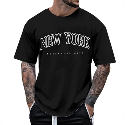 Czarna koszulka naruk napis NEW YORK 4XL 48