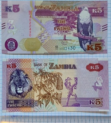 193. Banknot Zambia 5 Kwacha 2020r. UNC