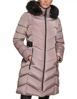 Damska kurtka, płaszcz Calvin Klein ze sztucznym futerkiem w kolorze starego różu M