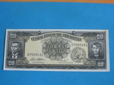 Filipiny Banknot 20 Pesos 1949 ! UNC P-137e