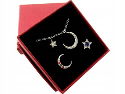 Srebrny Komplet Biżuterii 925 Gwiazdka i Księżyc